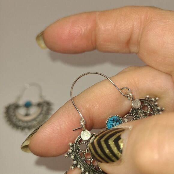 Boho Silver Dangle Earrings - Picture 5 of 6